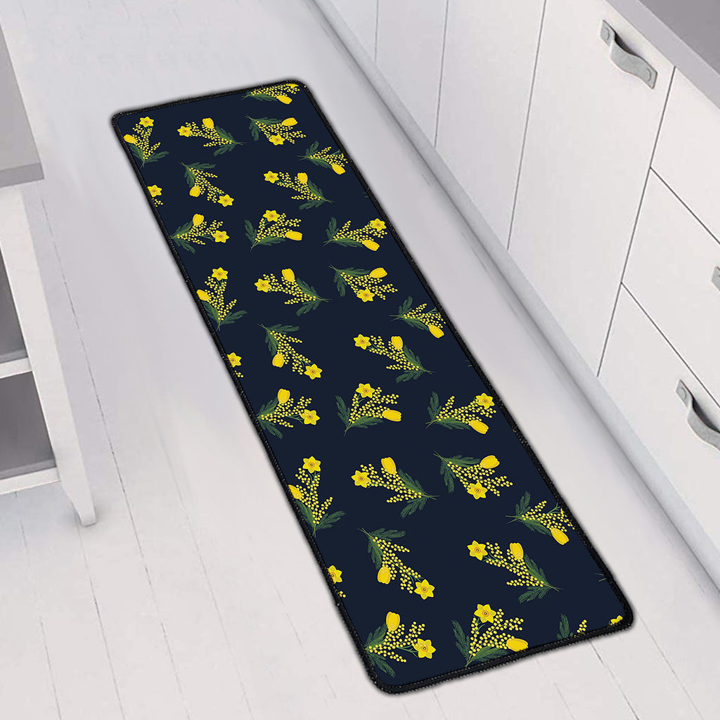 Spring Daffodil Flower Pattern Print Long Kitchen Mat