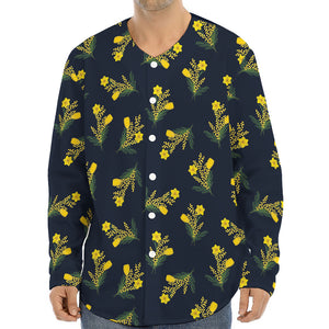 Spring Daffodil Flower Pattern Print Long Sleeve Baseball Jersey