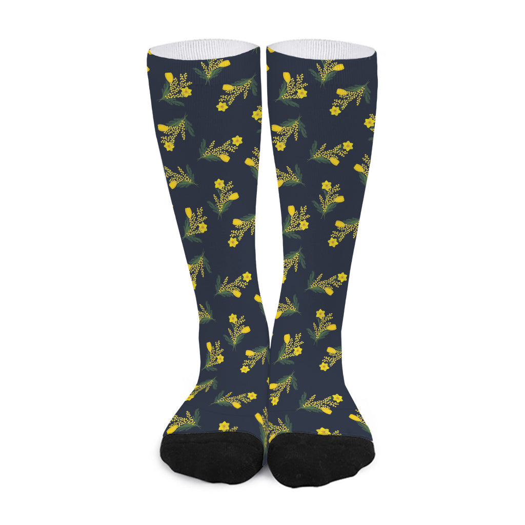 Spring Daffodil Flower Pattern Print Long Socks