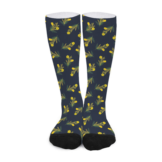 Spring Daffodil Flower Pattern Print Long Socks
