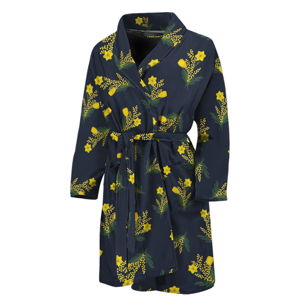 Spring Daffodil Flower Pattern Print Men's Bathrobe