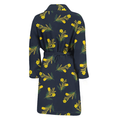 Spring Daffodil Flower Pattern Print Men's Bathrobe