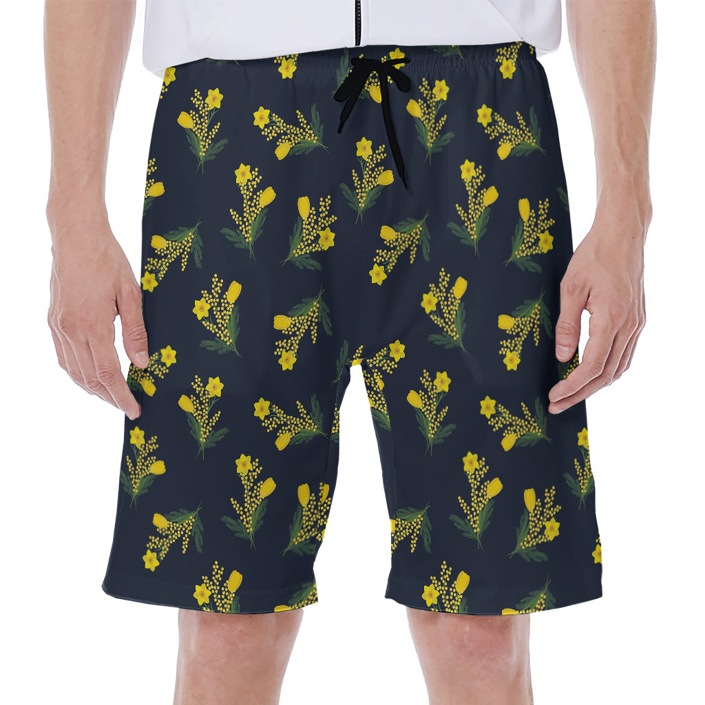 Spring Daffodil Flower Pattern Print Men's Beach Shorts