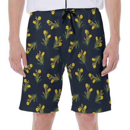 Spring Daffodil Flower Pattern Print Men's Beach Shorts