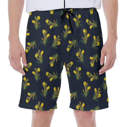 Spring Daffodil Flower Pattern Print Men's Beach Shorts
