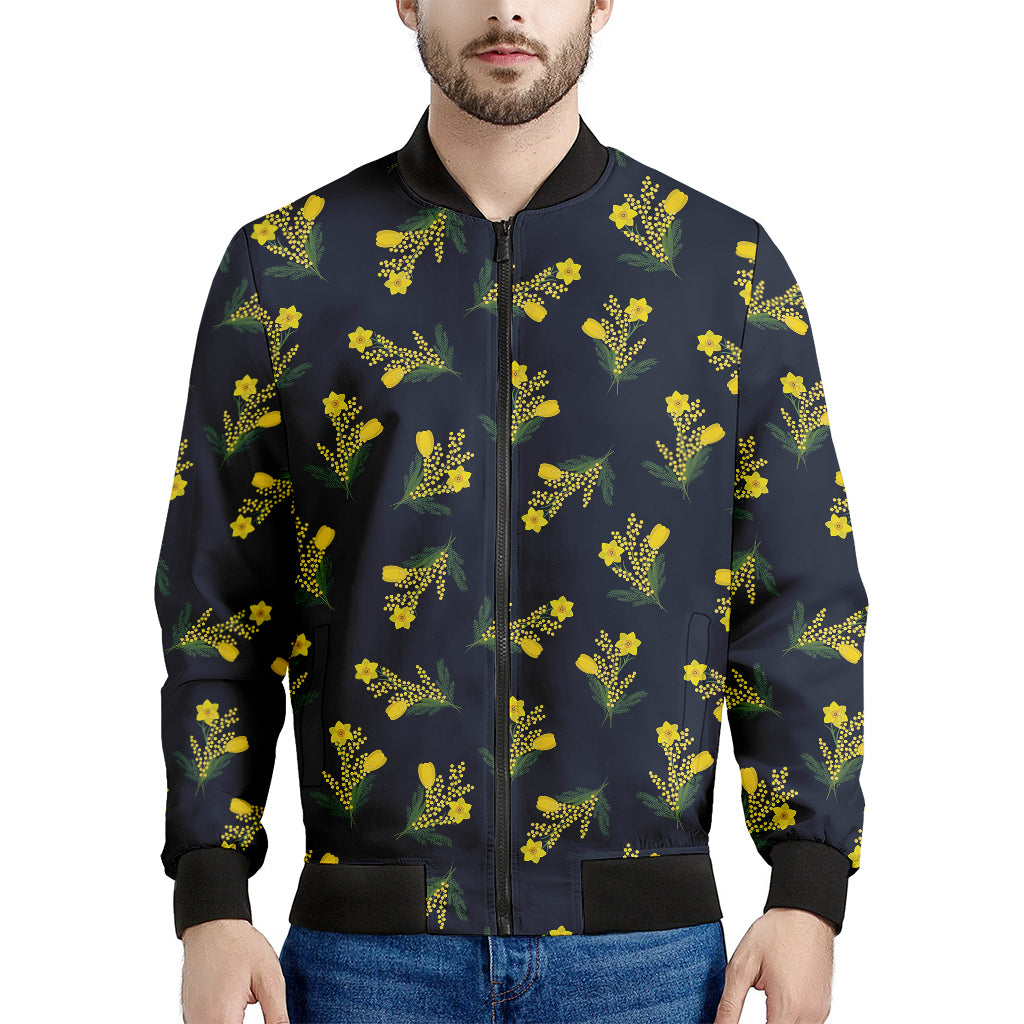 Spring Daffodil Flower Pattern Print Men's Bomber Jacket