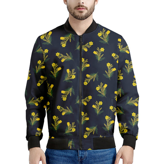 Spring Daffodil Flower Pattern Print Men's Bomber Jacket