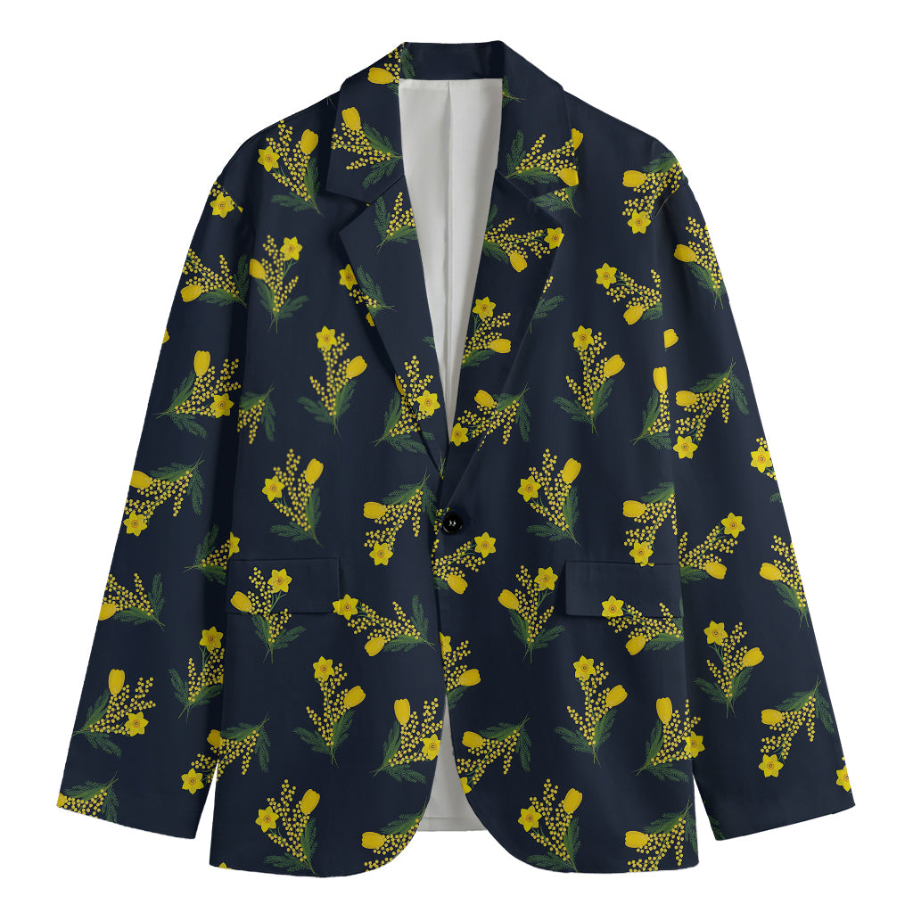 Spring Daffodil Flower Pattern Print Men's Cotton Blazer