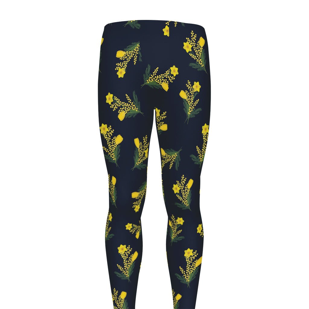 Spring Daffodil Flower Pattern Print Men's leggings