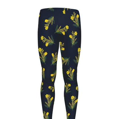 Spring Daffodil Flower Pattern Print Men's leggings