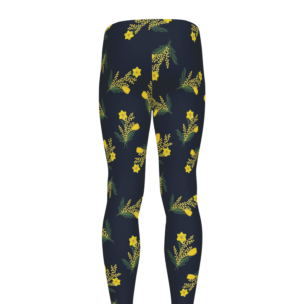 Spring Daffodil Flower Pattern Print Men's leggings