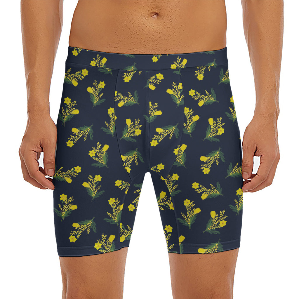Spring Daffodil Flower Pattern Print Men's Long Boxer Briefs