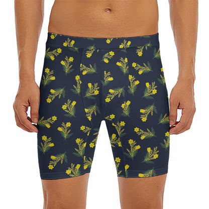 Spring Daffodil Flower Pattern Print Men's Long Boxer Briefs