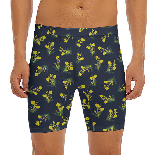 Spring Daffodil Flower Pattern Print Men's Long Boxer Briefs