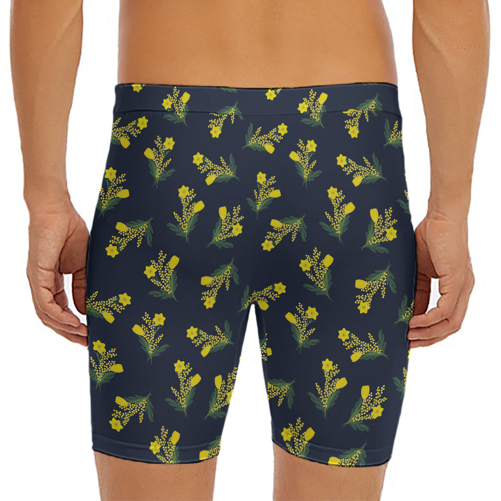 Spring Daffodil Flower Pattern Print Men's Long Boxer Briefs