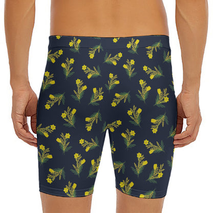 Spring Daffodil Flower Pattern Print Men's Long Boxer Briefs