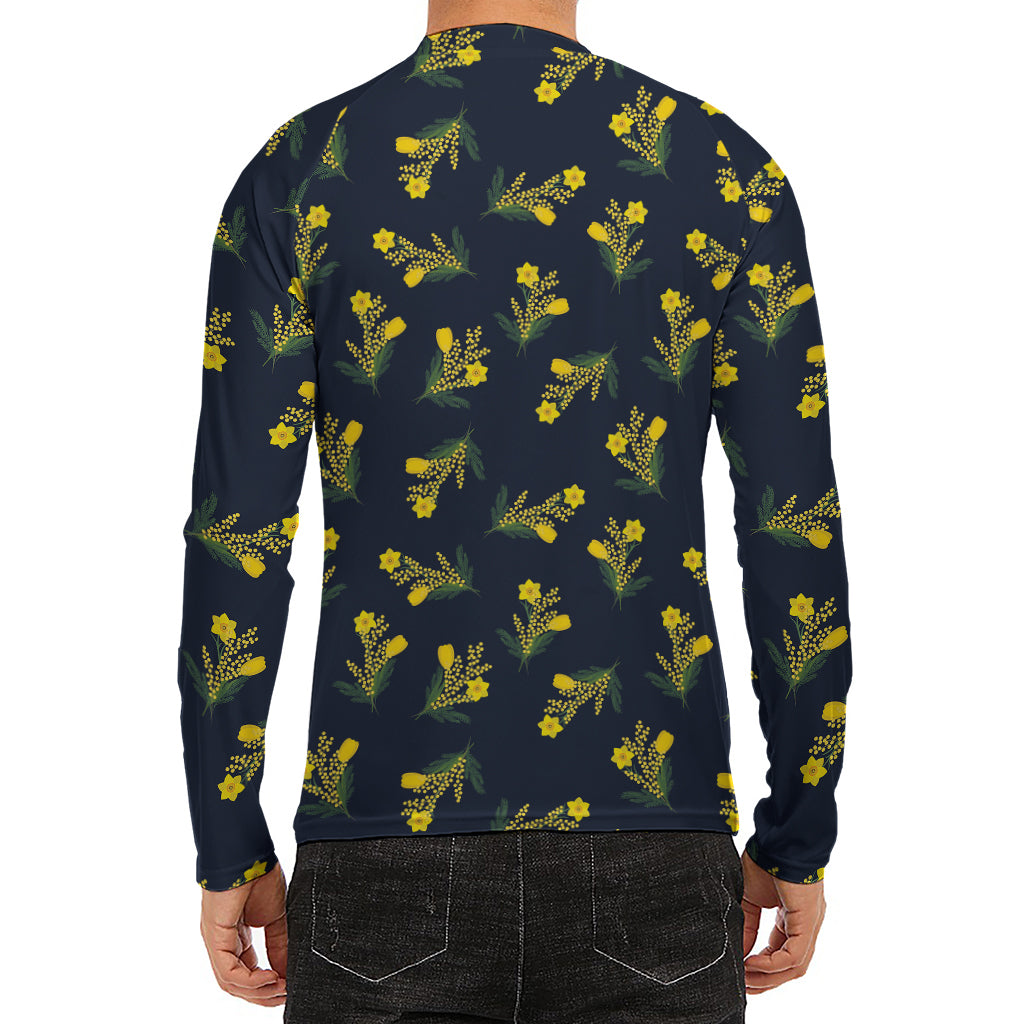 Spring Daffodil Flower Pattern Print Men's Long Sleeve Rash Guard