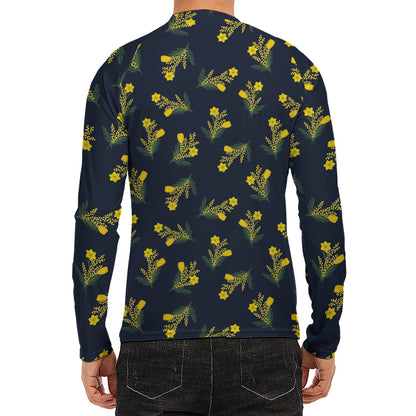 Spring Daffodil Flower Pattern Print Men's Long Sleeve Rash Guard