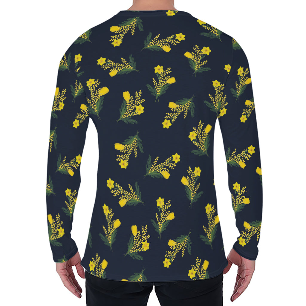 Spring Daffodil Flower Pattern Print Men's Long Sleeve T-Shirt