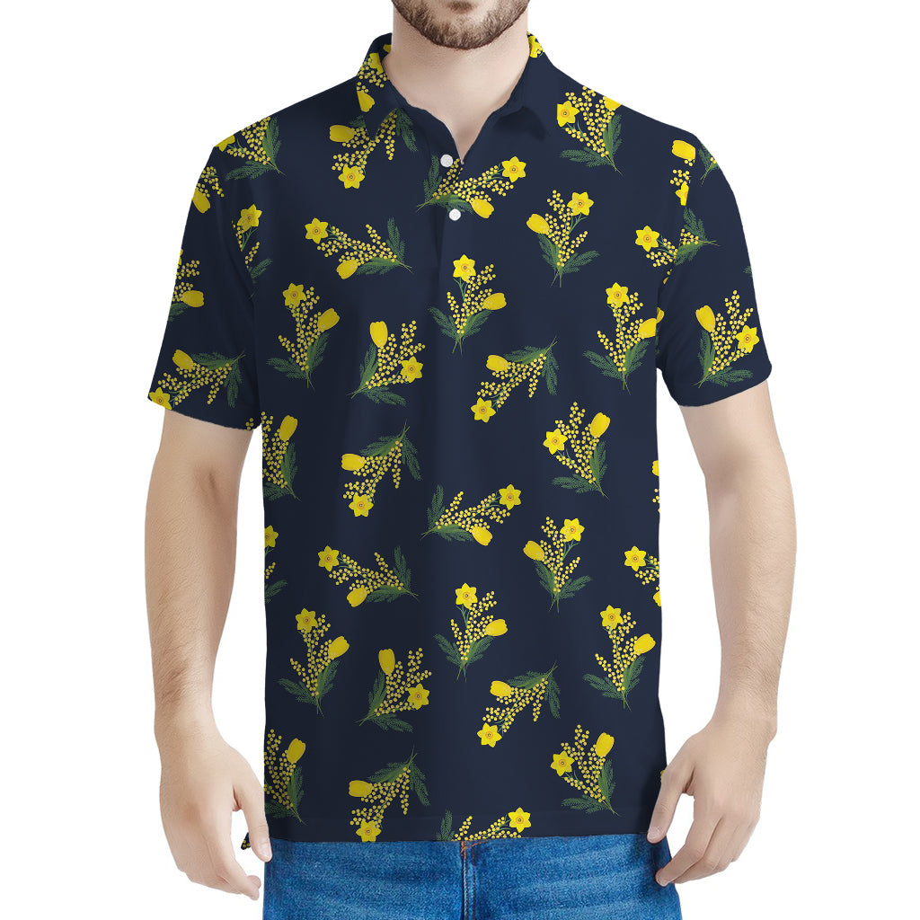 Spring Daffodil Flower Pattern Print Men's Polo Shirt