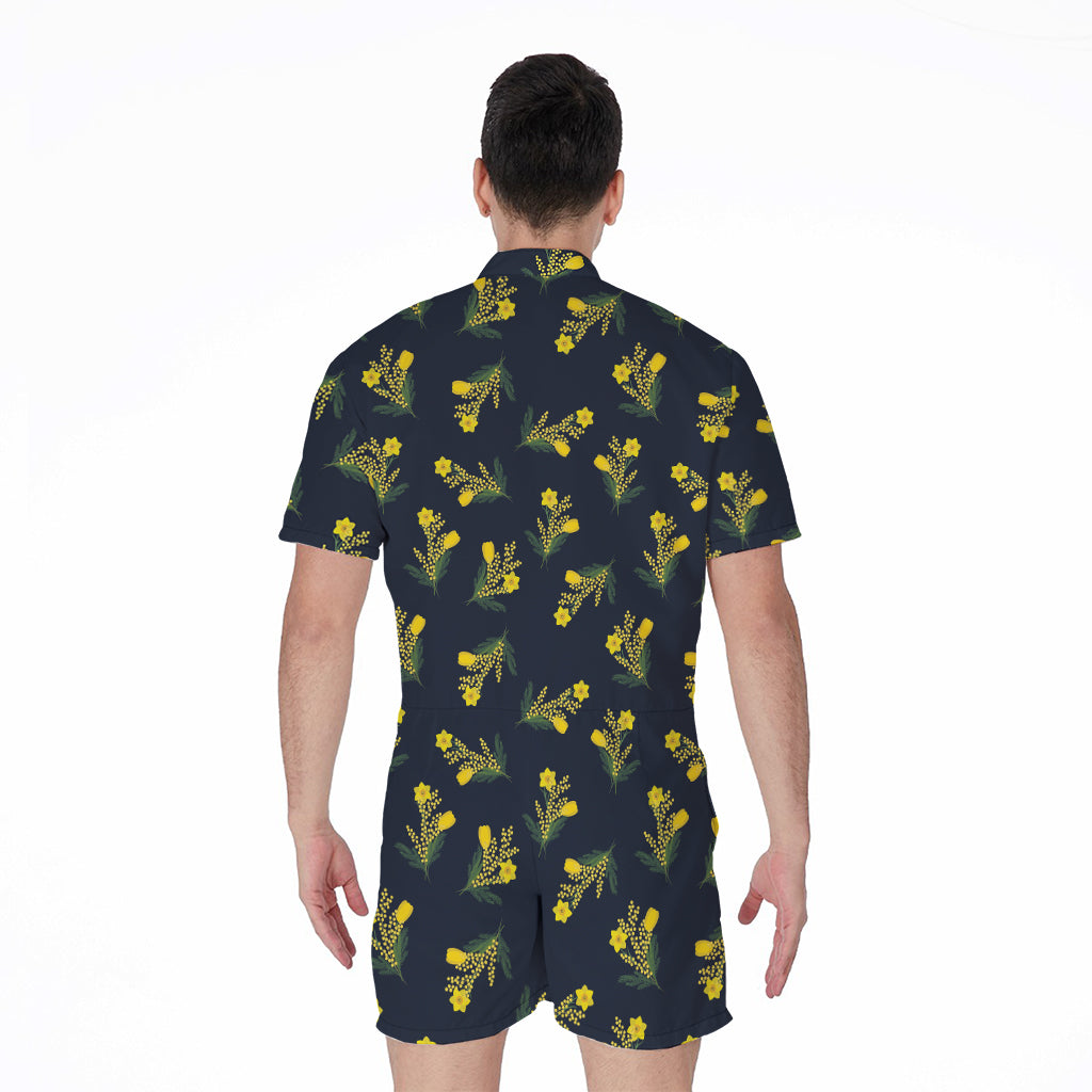 Spring Daffodil Flower Pattern Print Men's Rompers