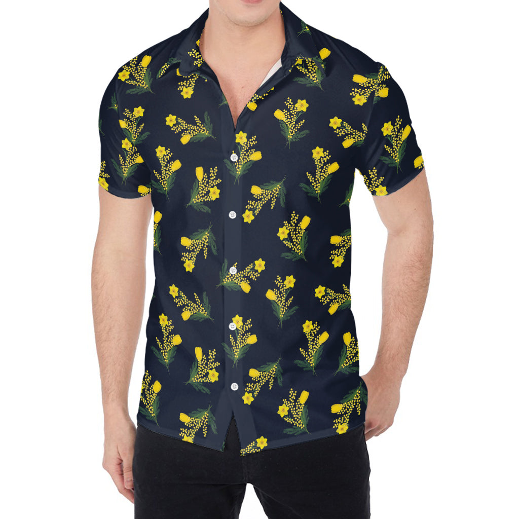 Spring Daffodil Flower Pattern Print Men's Shirt