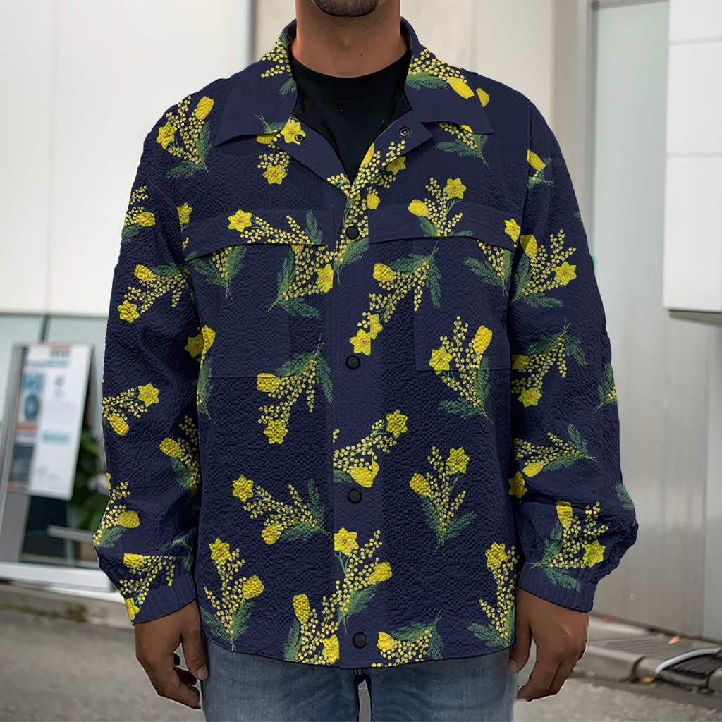 Spring Daffodil Flower Pattern Print Men's Shirt Jacket