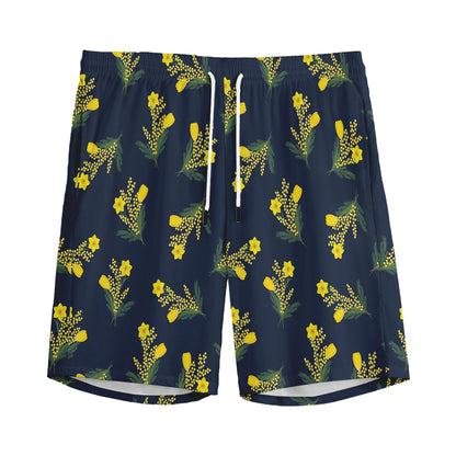 Spring Daffodil Flower Pattern Print Men's Sports Shorts