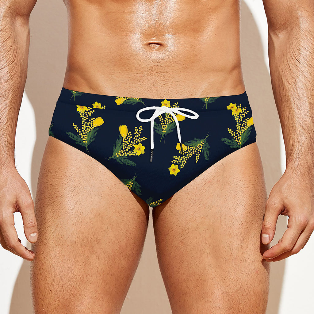 Spring Daffodil Flower Pattern Print Men's Swim Briefs