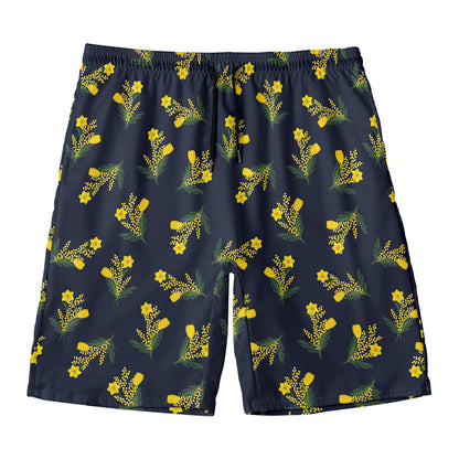 Spring Daffodil Flower Pattern Print Men's Swim Trunks