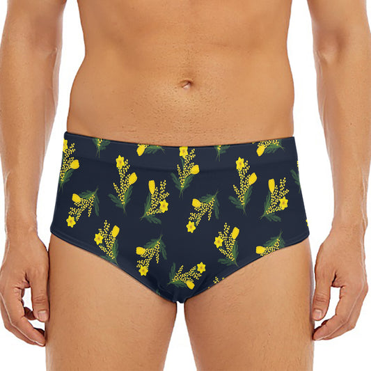 Spring Daffodil Flower Pattern Print Men's Triangle Swim Briefs