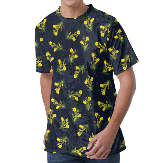 Spring Daffodil Flower Pattern Print Men's Velvet T-Shirt