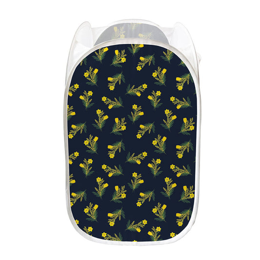 Spring Daffodil Flower Pattern Print Mesh Laundry Hamper
