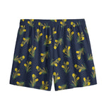 Spring Daffodil Flower Pattern Print Mesh Shorts
