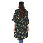 Spring Daffodil Flower Pattern Print Open Front Beach Cover Up