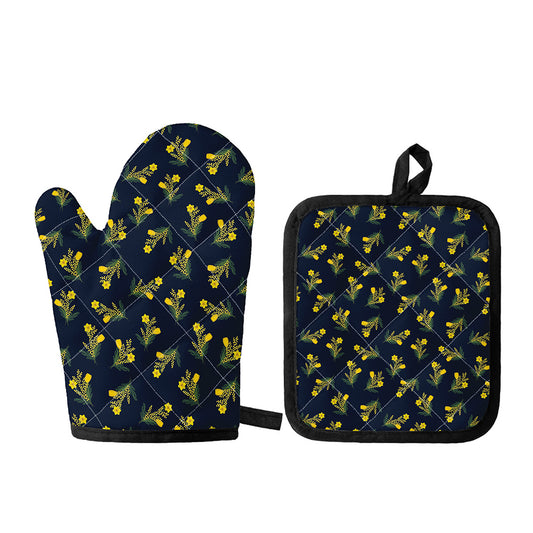 Spring Daffodil Flower Pattern Print Oven Mitt And Pot Holder Set