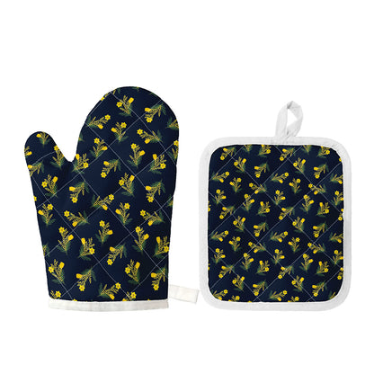 Spring Daffodil Flower Pattern Print Oven Mitt And Pot Holder Set