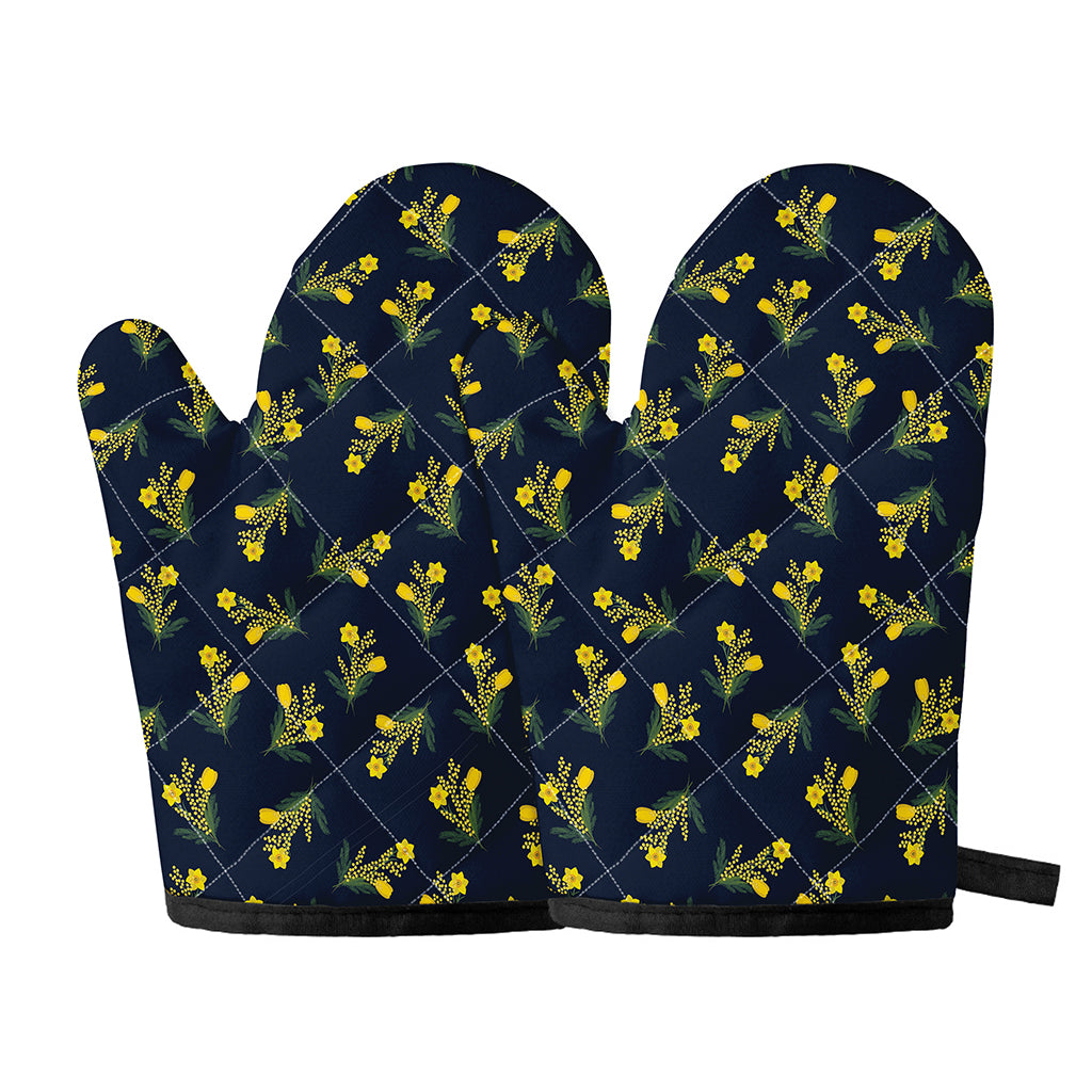 Spring Daffodil Flower Pattern Print Oven Mitts