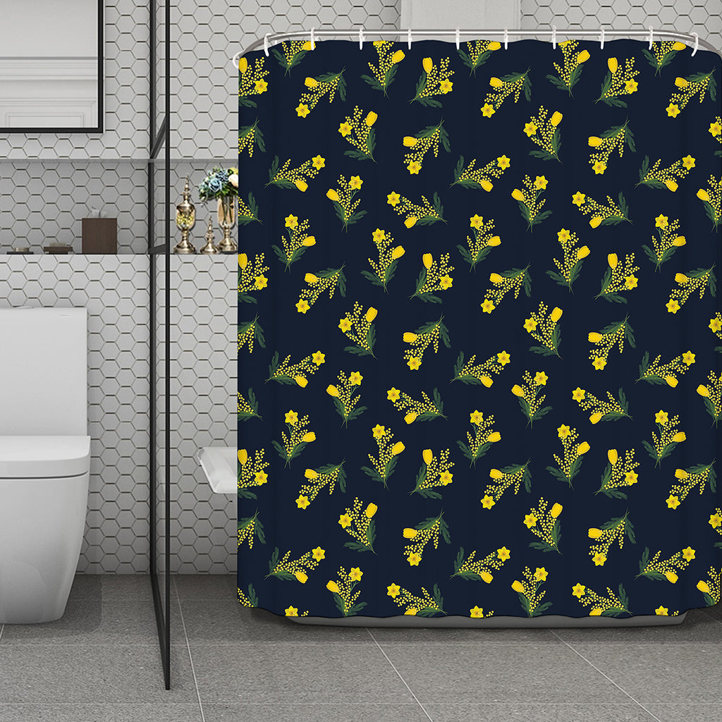 Spring Daffodil Flower Pattern Print Polyester Shower Curtain