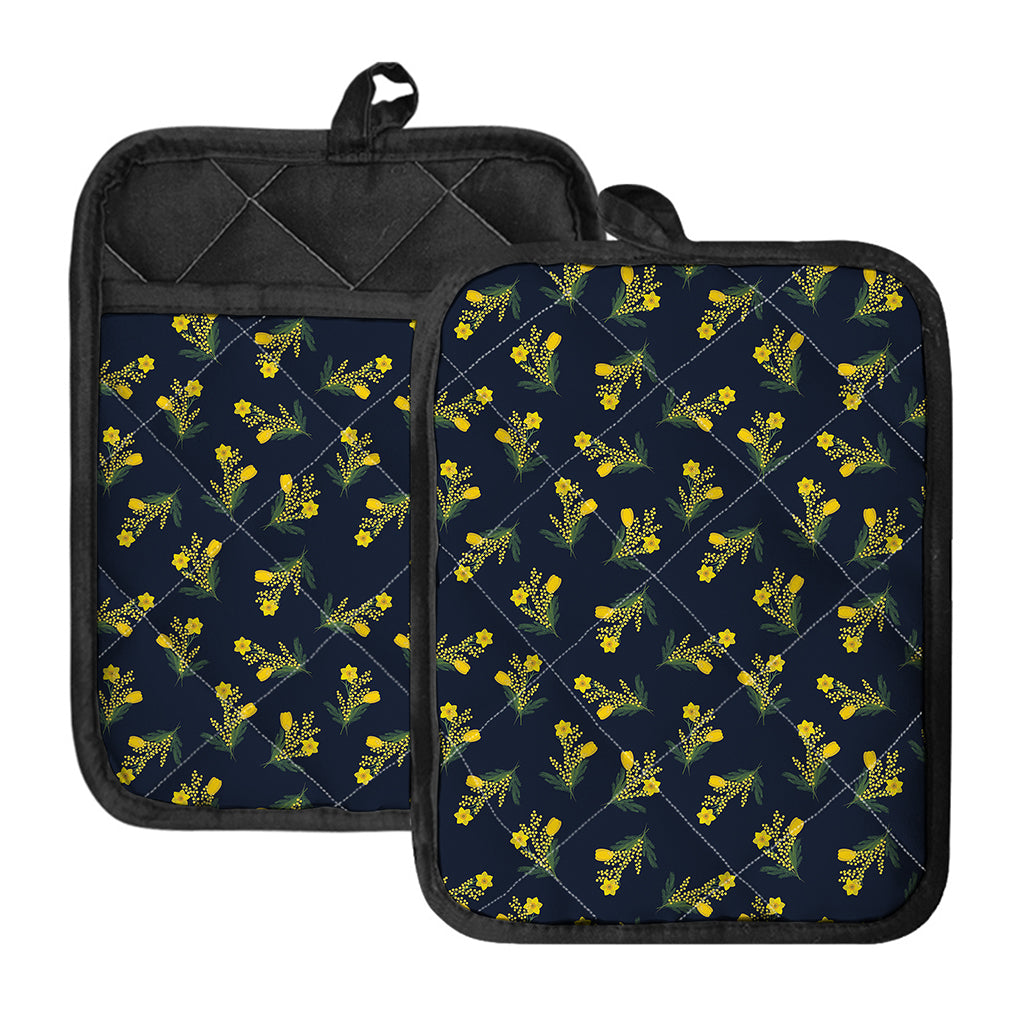 Spring Daffodil Flower Pattern Print Pot Holders With Pocket