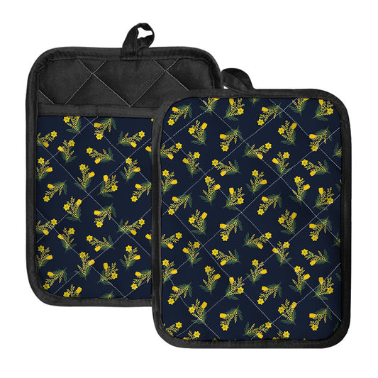 Spring Daffodil Flower Pattern Print Pot Holders With Pocket