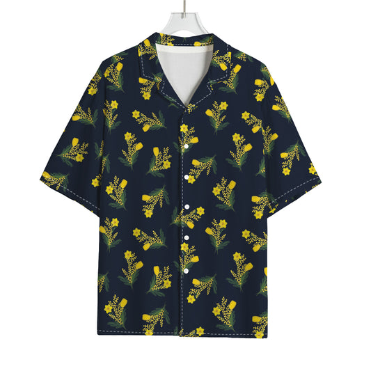 Spring Daffodil Flower Pattern Print Rayon Hawaiian Shirt