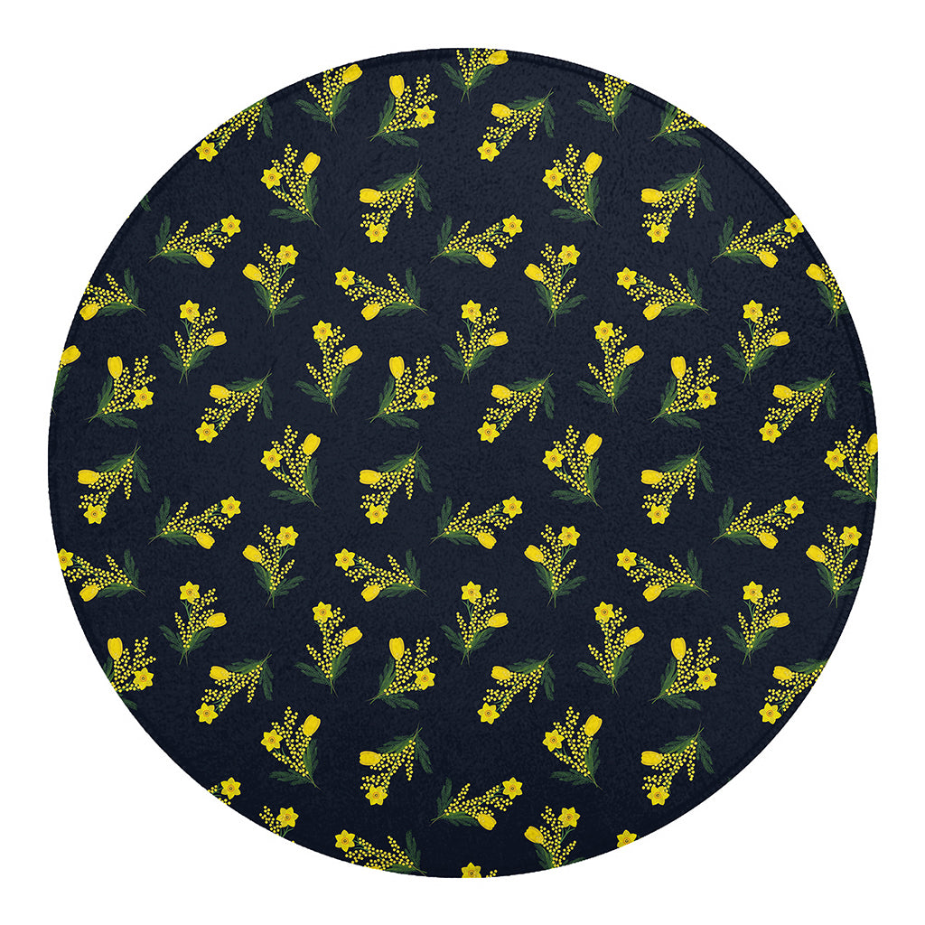 Spring Daffodil Flower Pattern Print Round Blanket