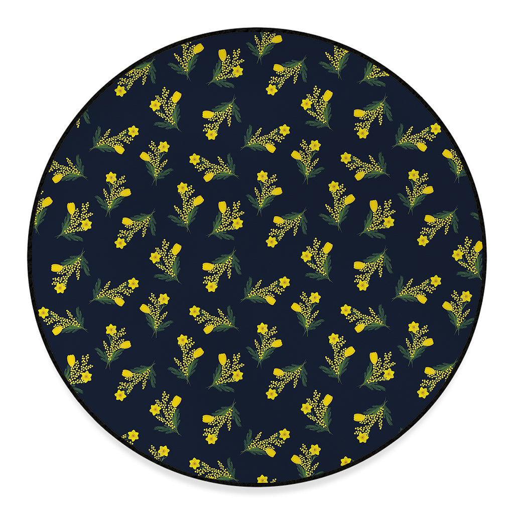 Spring Daffodil Flower Pattern Print Round Floor Mat