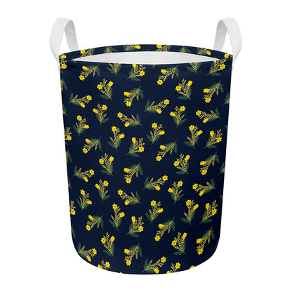 Spring Daffodil Flower Pattern Print Round Laundry Basket