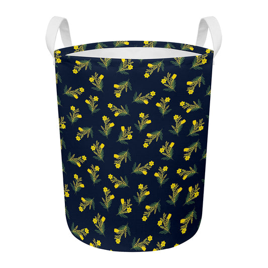 Spring Daffodil Flower Pattern Print Round Laundry Basket