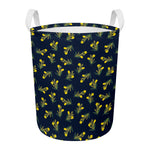 Spring Daffodil Flower Pattern Print Round Laundry Basket