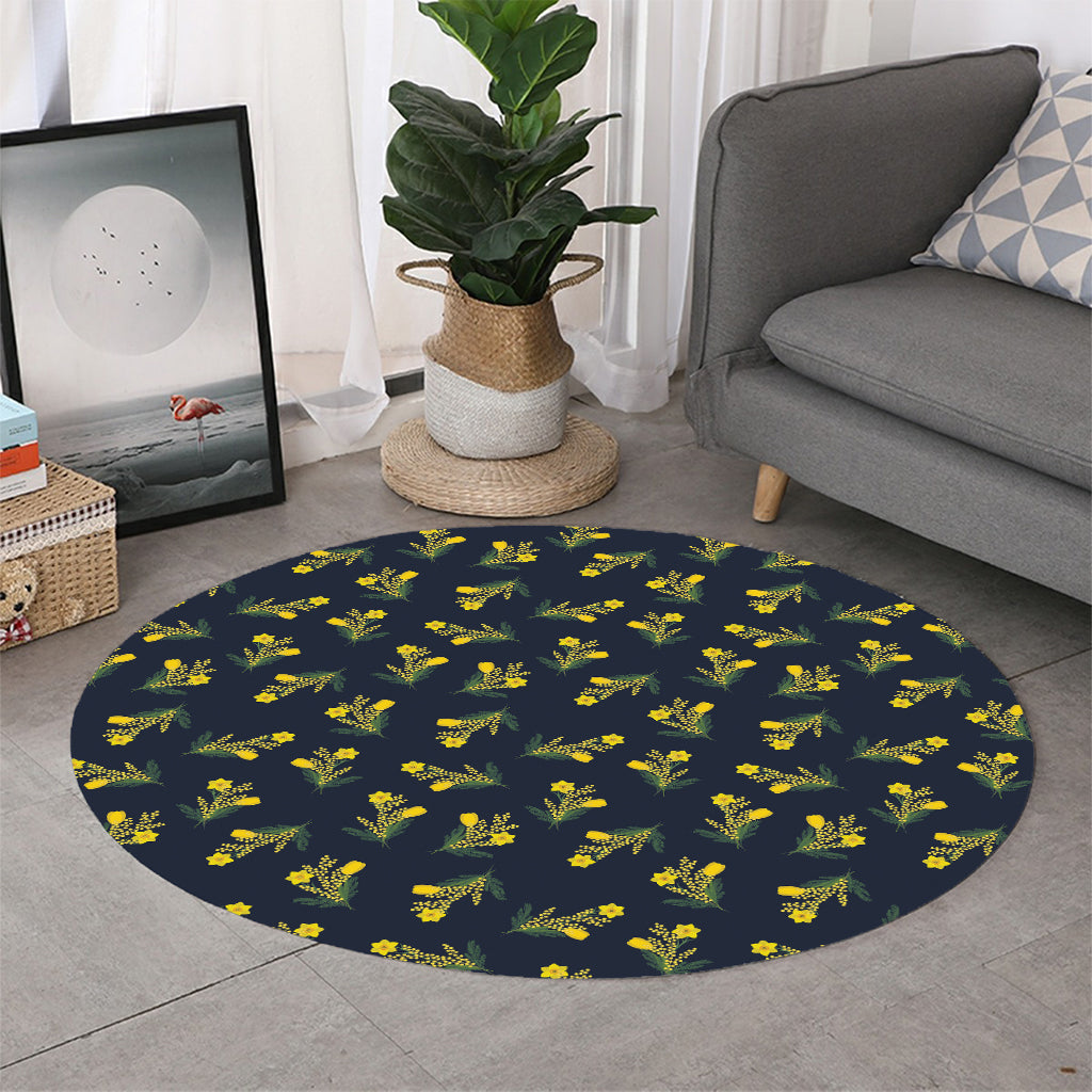 Spring Daffodil Flower Pattern Print Round Rug