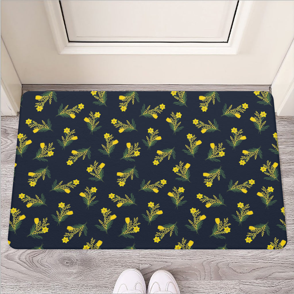 Spring Daffodil Flower Pattern Print Rubber Doormat