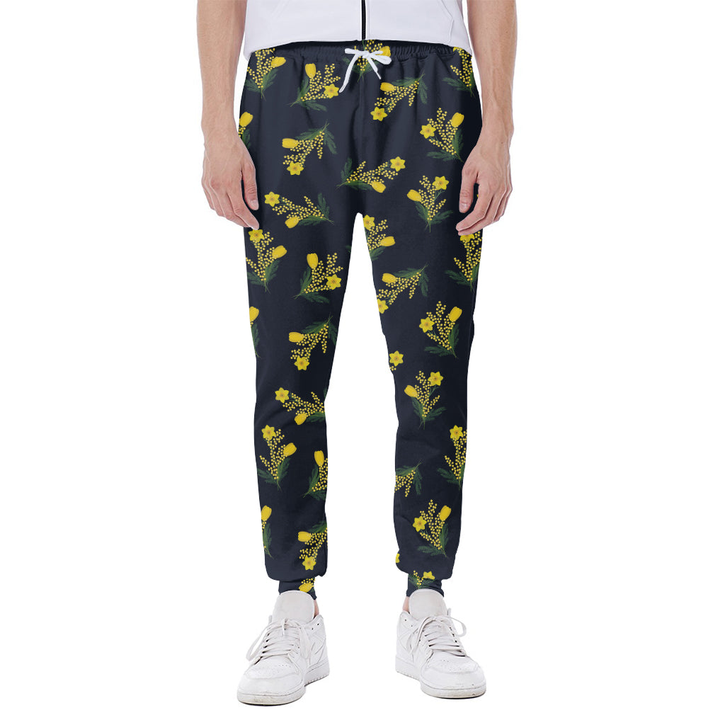 Spring Daffodil Flower Pattern Print Scuba Joggers